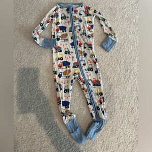 Little Sleepies Construction Print Footie - Blue and Cream
